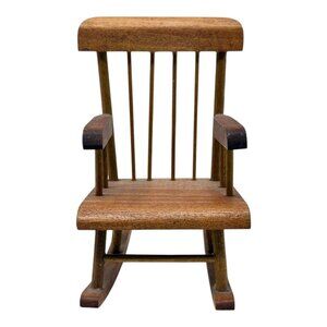 Dollhouse Miniature Wooden Brown Rocking Chair Spindle Back Decor